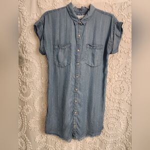 Thread & Supply Women's Chambray Denim Shirt Dress Size M Lightweight striped